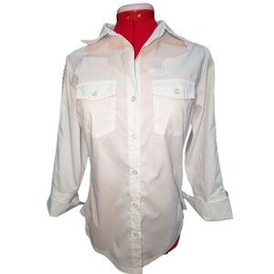 Zac & Rachel White Cotton Strech Shirt with Lace Sleeve Detail